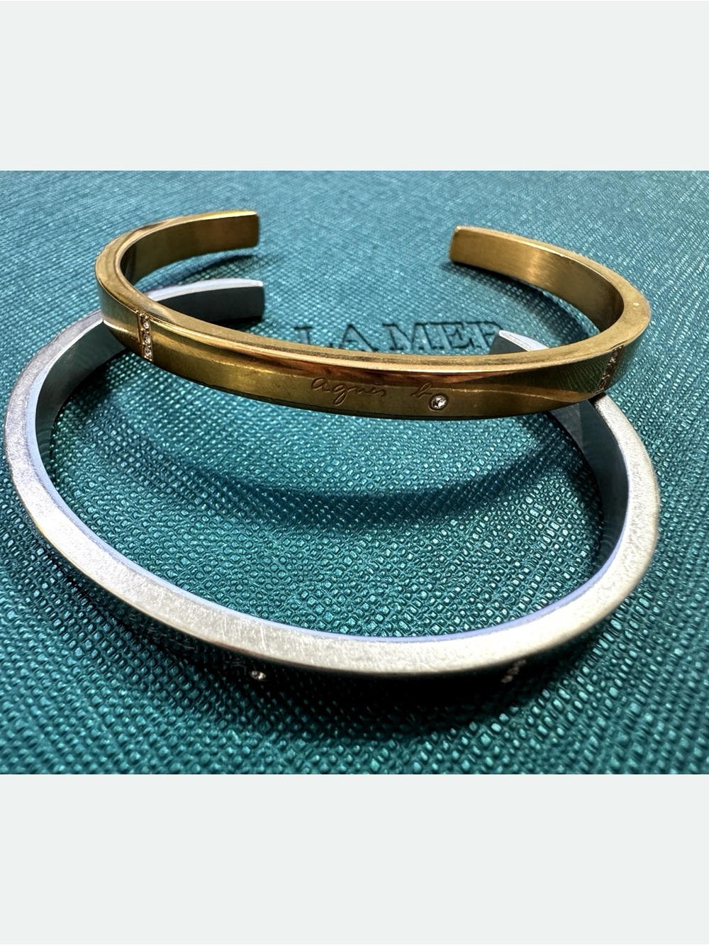 agnès b. Rhinestone Open Cuff Bracelet Set Gold Silver